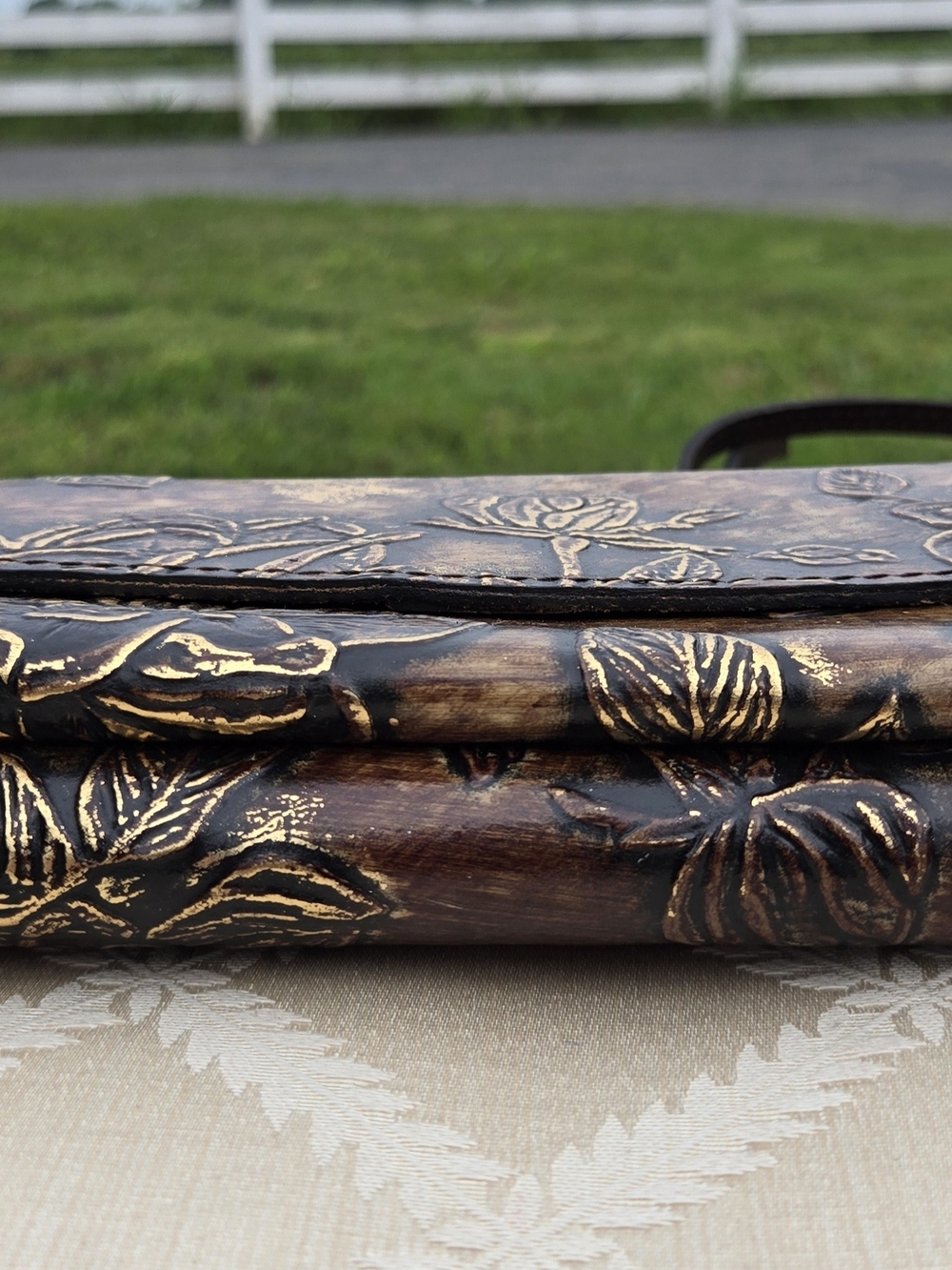 Patricia Nash Azario Embossed floral crossbody bag brown metallic Clutch Handbag - Picture 5 of 10